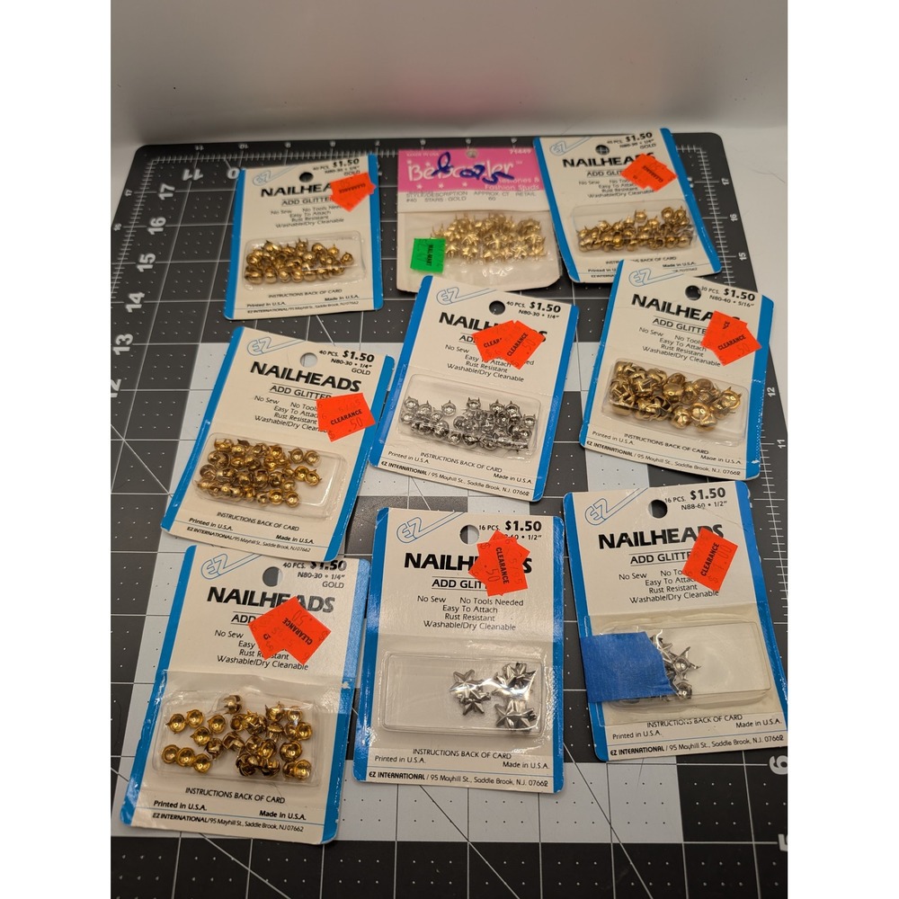 Ez Nailheads stars shapes copper silver‎ gold tones lot 9 some sealed vtg